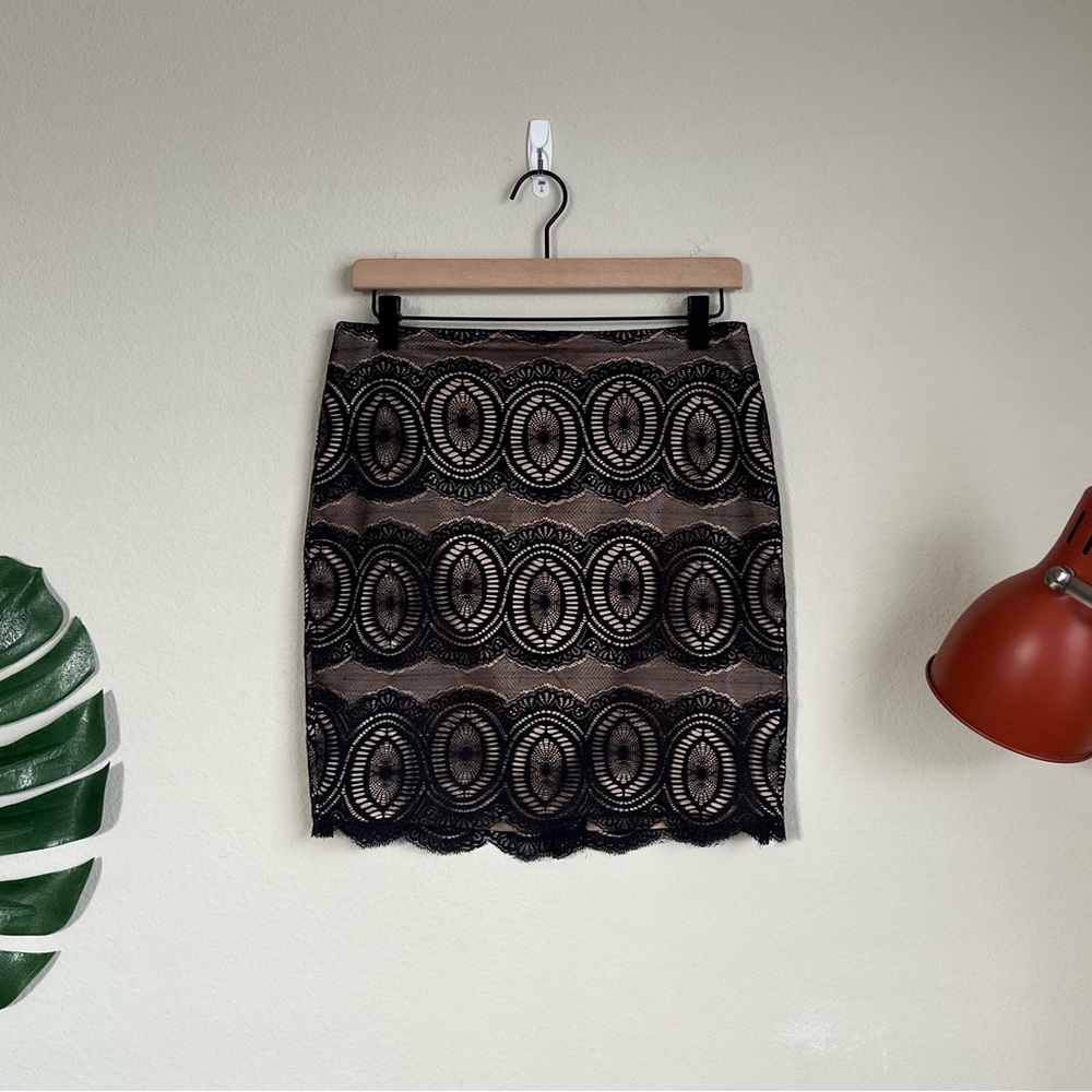 Vintage Cache Black Lace Overlay Scallop Skirt